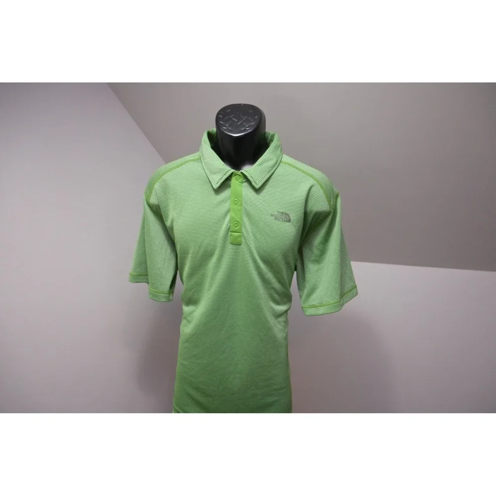 The North Face Polo Shirt Mens XL Green Striped FlashDry Activewear Short Sleeve